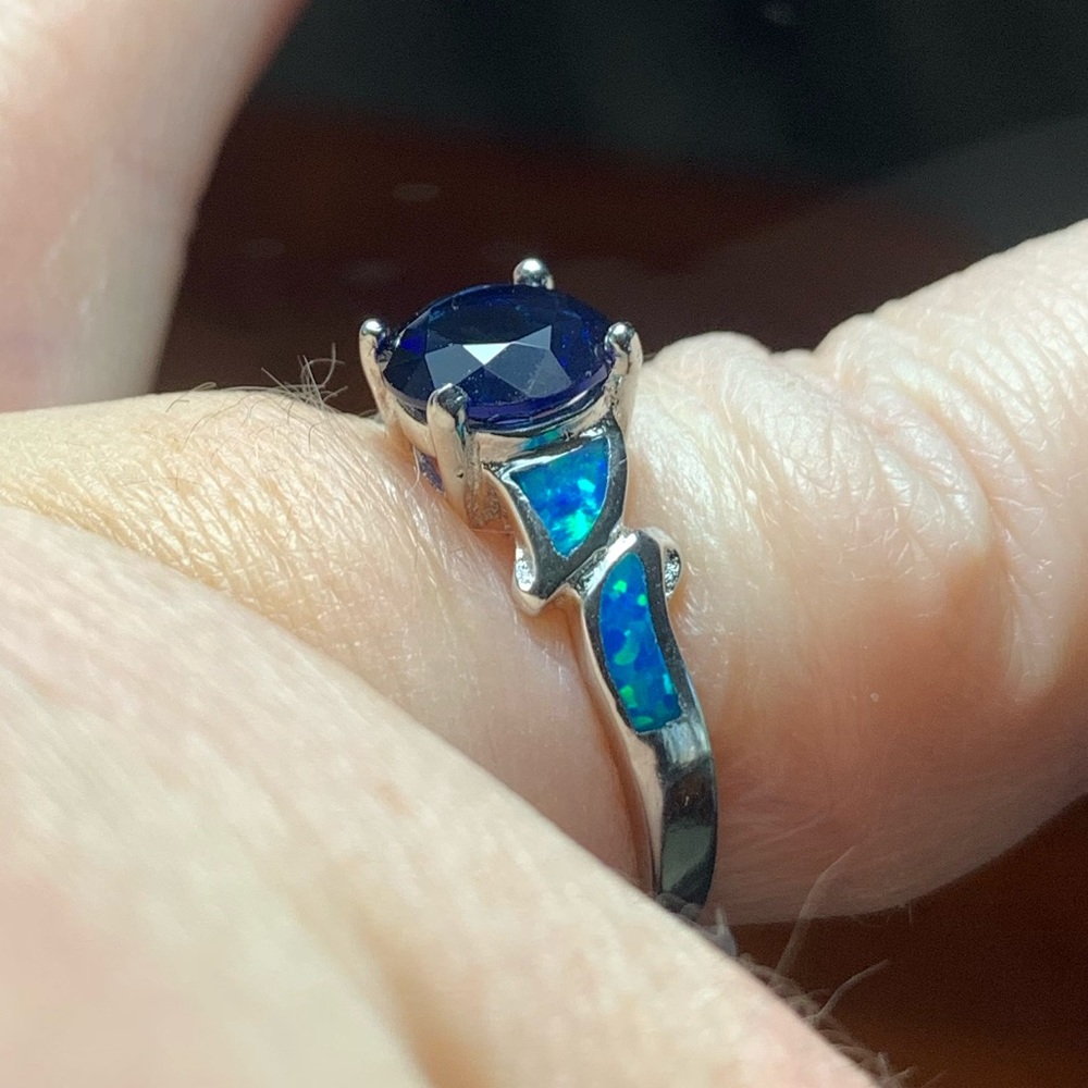 Solid Sterling Sapphire And Opal Ring - image 5